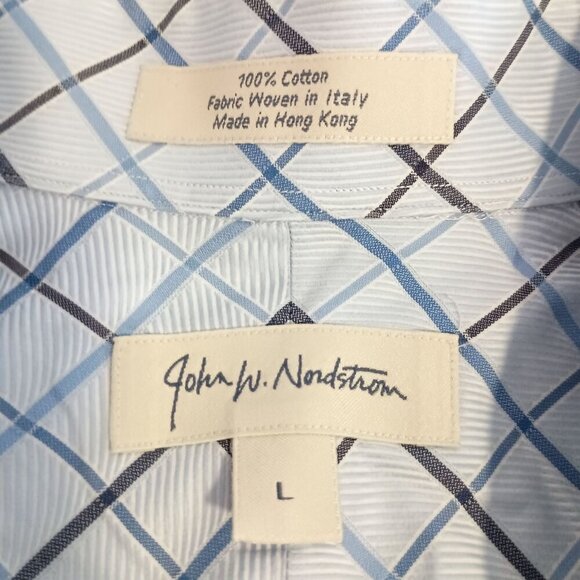 John W Nordstrom Mens Blue Plaid Dress Shirt L Long Sleeve Button Front - Picture 3 of 5